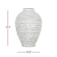 White Braided Stripe Metal Vase