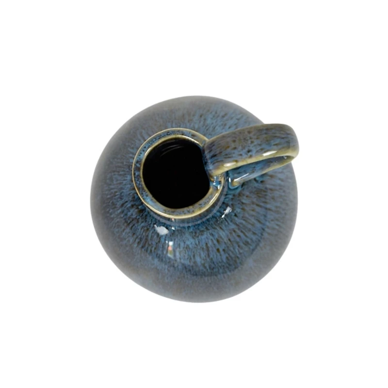 Round Blue Oversized Handle Jug Vase