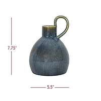 Round Blue Oversized Handle Jug Vase
