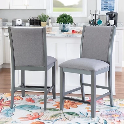 Gray Wood Upholstered Counter Stools, Set of 2