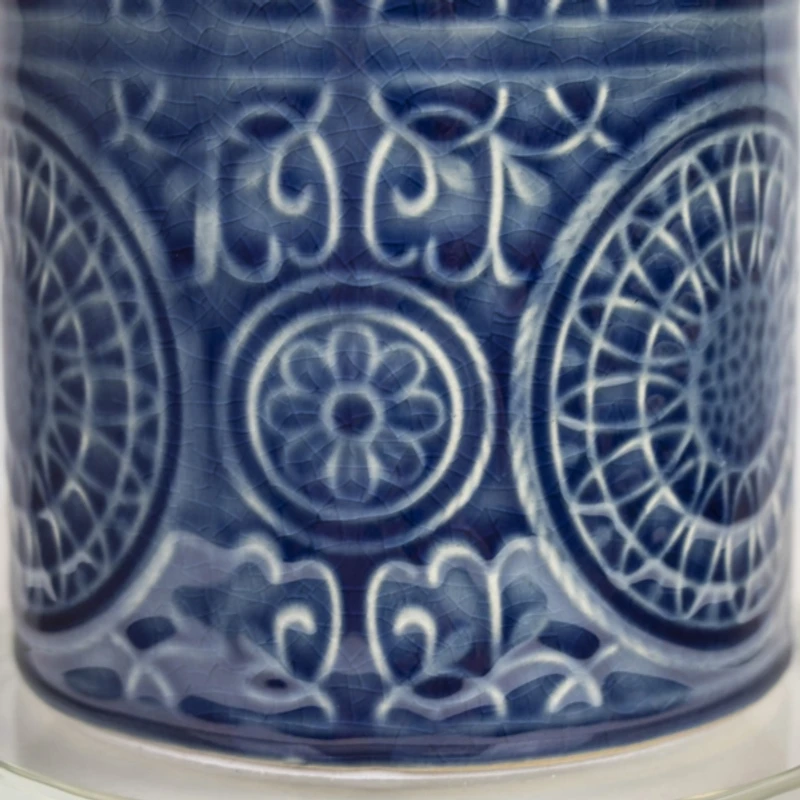 Blue Ceramic Embossed Spiro Table Lamp