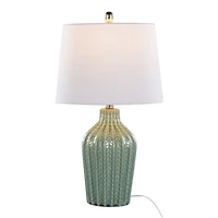 Sage Ceramic Chevron Table Lamps, Set of 2