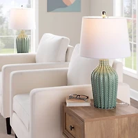 Sage Ceramic Chevron Table Lamps, Set of 2