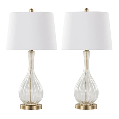 Clear Crackle Glass Penny Table Lamps, Set of 2