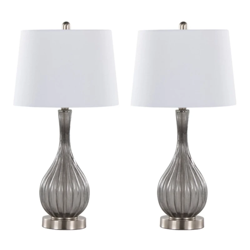 Gray Crackle Glass Teardrop Table Lamps, Set of 2