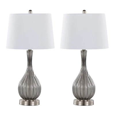 Gray Crackle Glass Teardrop Table Lamps, Set of 2