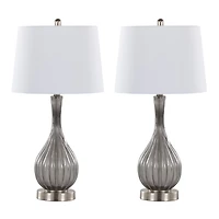 Gray Crackle Glass Teardrop Table Lamps, Set of 2