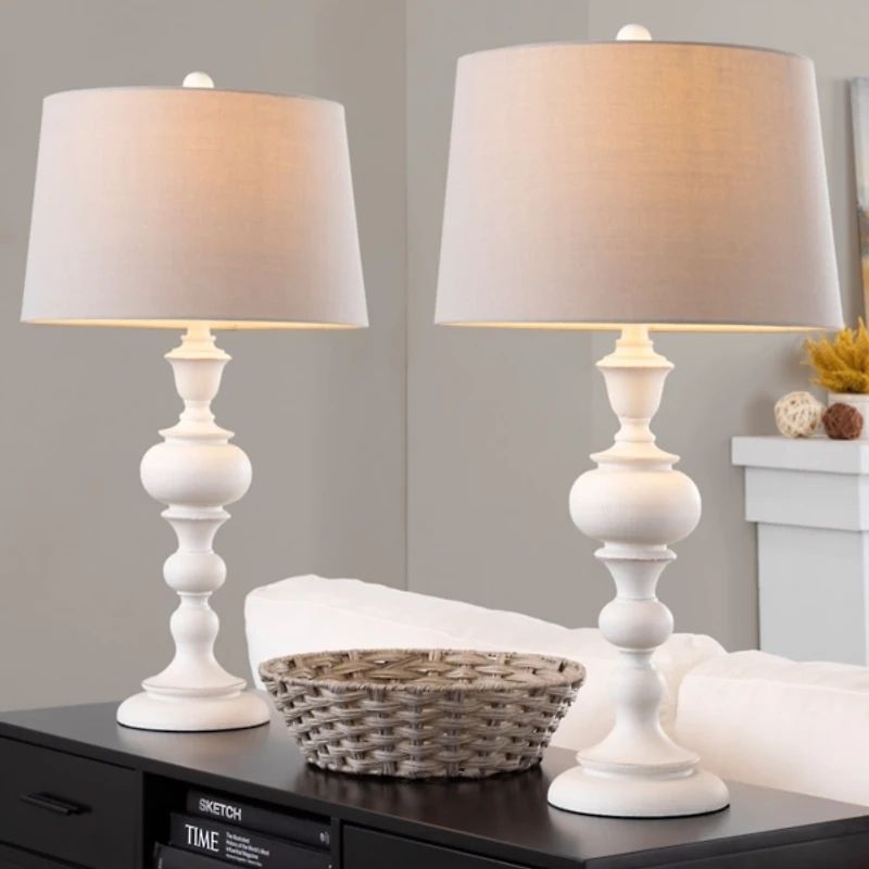 Distressed Off-White Morocco Table Lamps, Set of 2