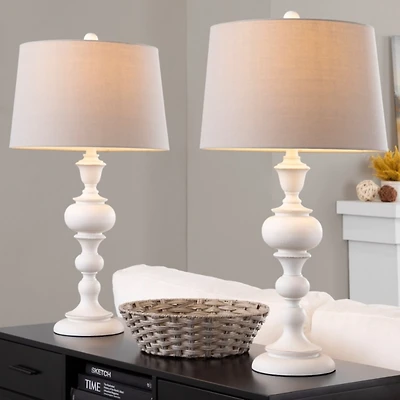 Distressed Off-White Morocco Table Lamps, Set of 2