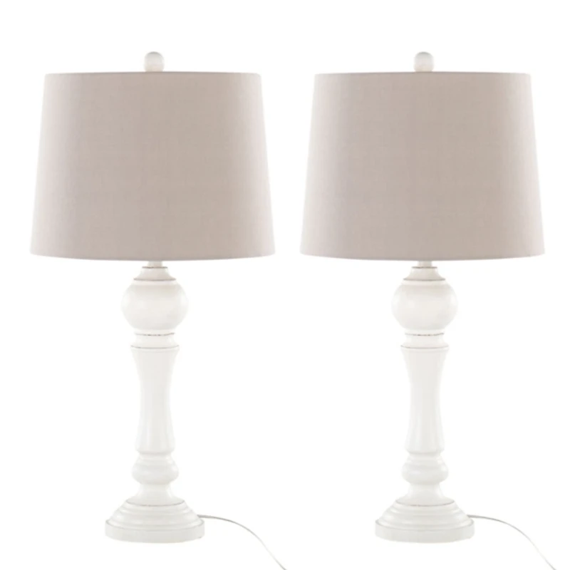 Distressed Off-White Wilton Table Lamps, Set of 2