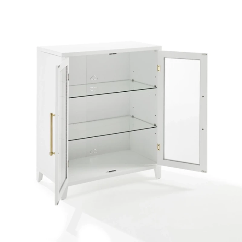 White & Gold Glass Door Storage Cabinet