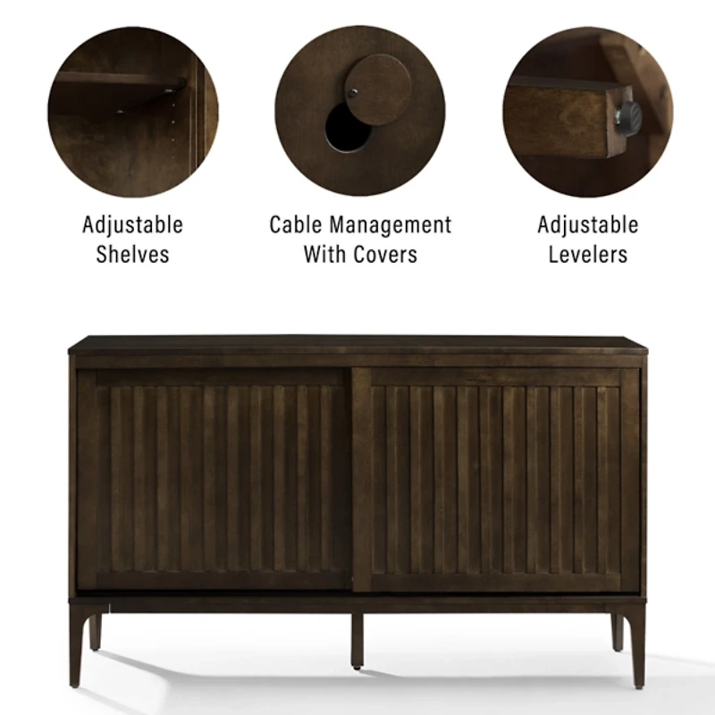 Dark Brown Slatted Sliding Door Cabinet