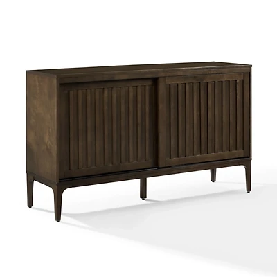 Dark Brown Slatted Sliding Door Cabinet