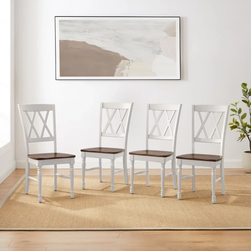 White Wood Farmhouse Dining Chairs, Set of 4