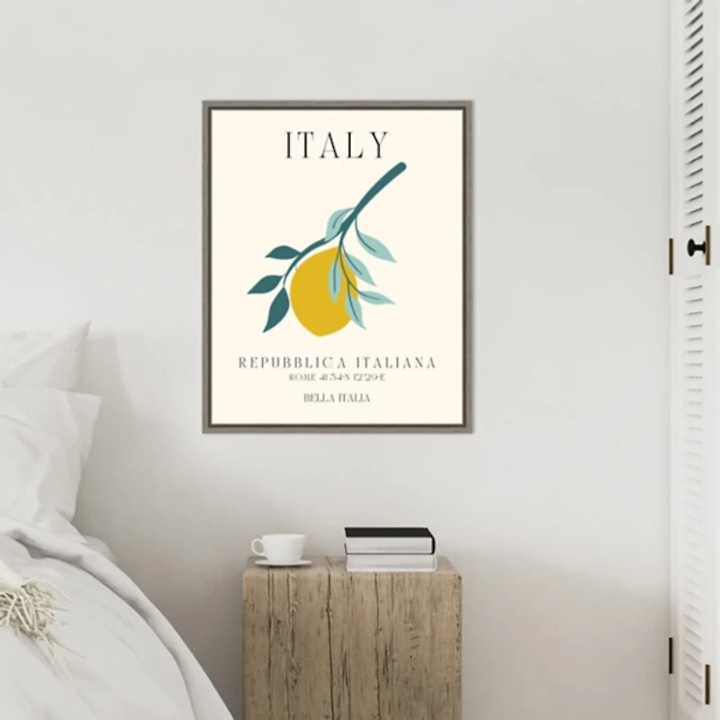 Italy Lemon Poster Framed Canvas Art Print