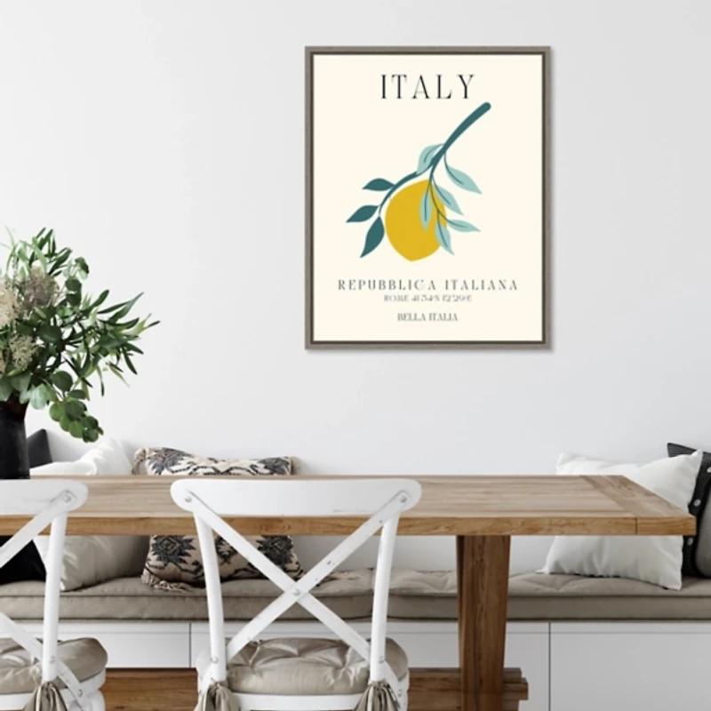 Italy Lemon Poster Framed Canvas Art Print
