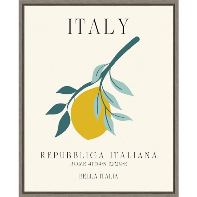 Italy Lemon Poster Framed Canvas Art Print