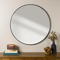 Round Black Nouveau Linear Wall Mirror, 38 in.