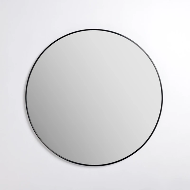 Round Black Nouveau Linear Wall Mirror, 38 in.
