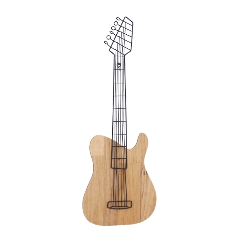 Brown Wood Electric Guitar Wall Plaque