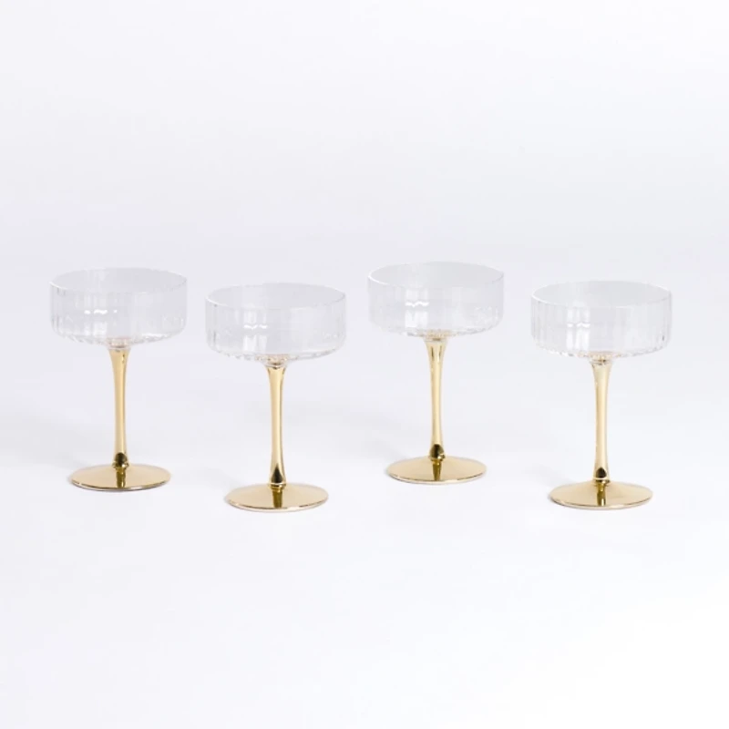 Ripple Gold Base Coupe Wine Glasses, Set of 4