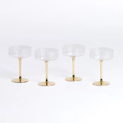 Ripple Gold Base Coupe Wine Glasses, Set of 4