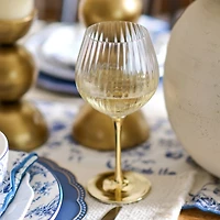 Ripple Gold Base Goblet Wine Glasses, Set of 4