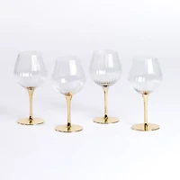 Ripple Gold Base Goblet Wine Glasses, Set of 4