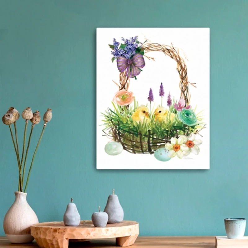 Spring Chicks in a Basket Canvas Art Print