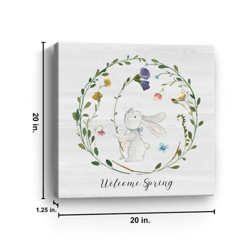Welcome Spring Bunny Wreath Canvas Art Print