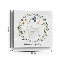 Welcome Spring Bunny Wreath Canvas Art Print