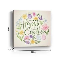 Happy Easter Floral Egg Wreath Canvas Art Print