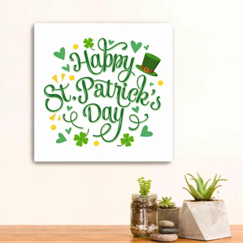 White Happy St. Patrick's Day Canvas Art Print