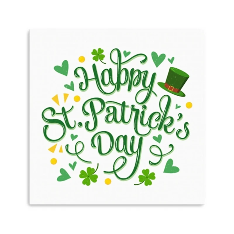 White Happy St. Patrick's Day Canvas Art Print