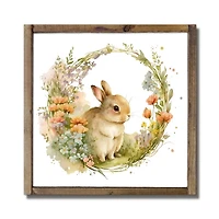 Floral Bunny Framed Wood Wall Plaque