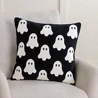 Black & White Ghost Pattern Halloween Throw Pillow