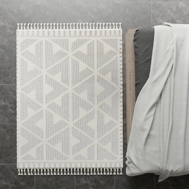 Gray & White Geometric Shag Area Rug, 8x10