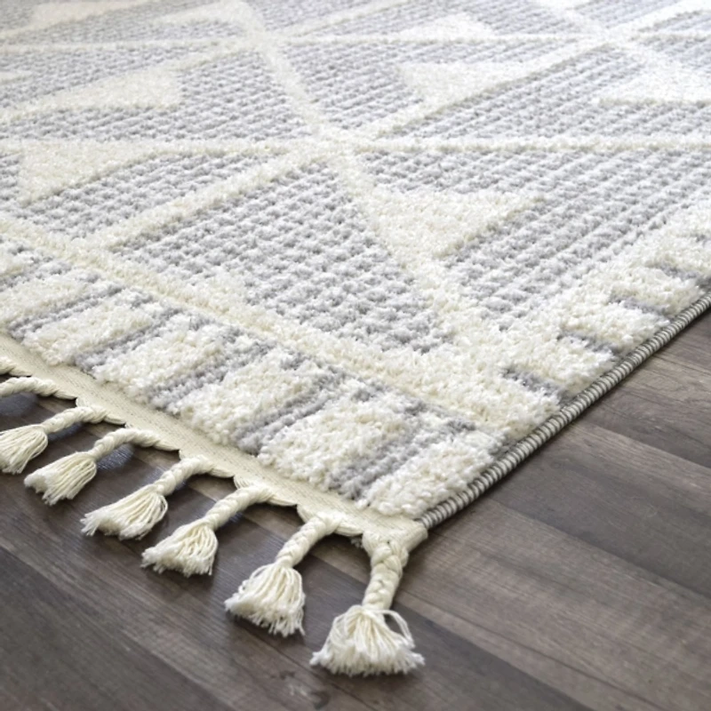 Gray & White Geometric Shag Area Rug, 8x10