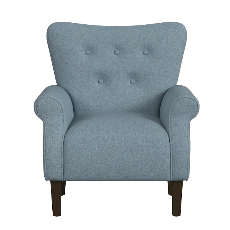 Blue Button-Tufted Rolled Arm Accent Chair