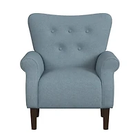 Blue Button-Tufted Rolled Arm Accent Chair