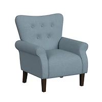Blue Button-Tufted Rolled Arm Accent Chair
