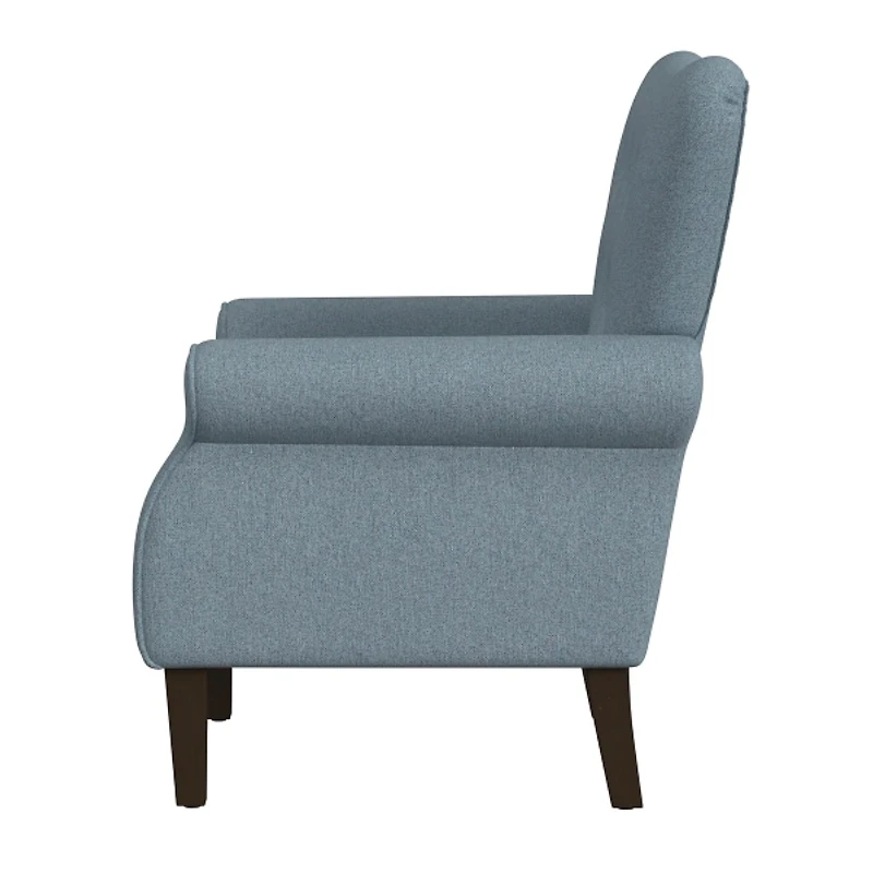 Blue Button-Tufted Rolled Arm Accent Chair