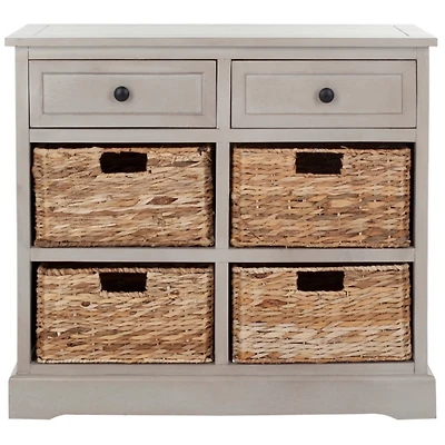 Vintage Gray Cabinet with Woven Baskets