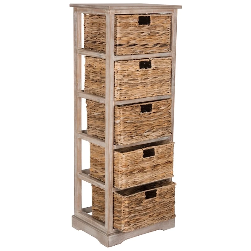 Whitewashed Storage Tower with Woven Baskets
