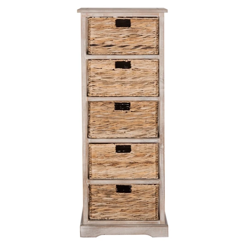 Whitewashed Storage Tower with Woven Baskets