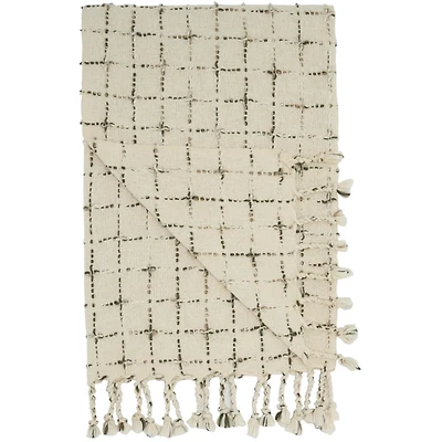 Natural Woven Grid Throw