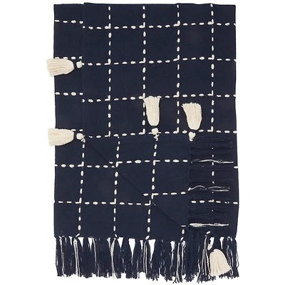Navy Blue Woven Checkered Throw