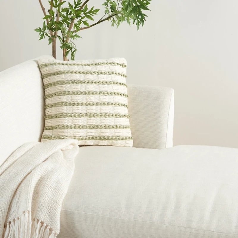 Sage Woven Knotted Stripes Throw Pillow