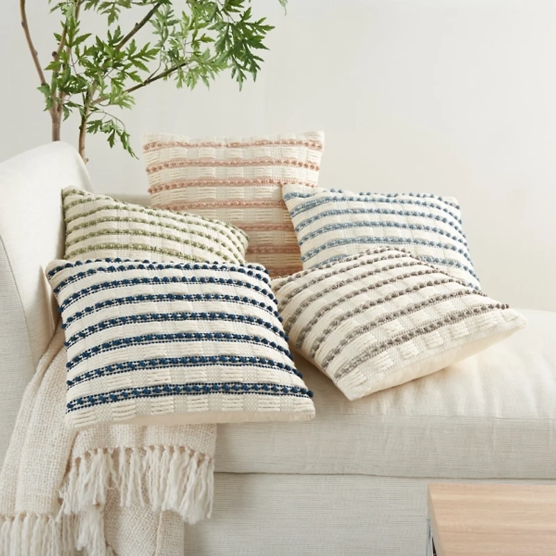 Sage Woven Knotted Stripes Throw Pillow