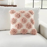 Blush Tufted Pom Poms Throw Pillow